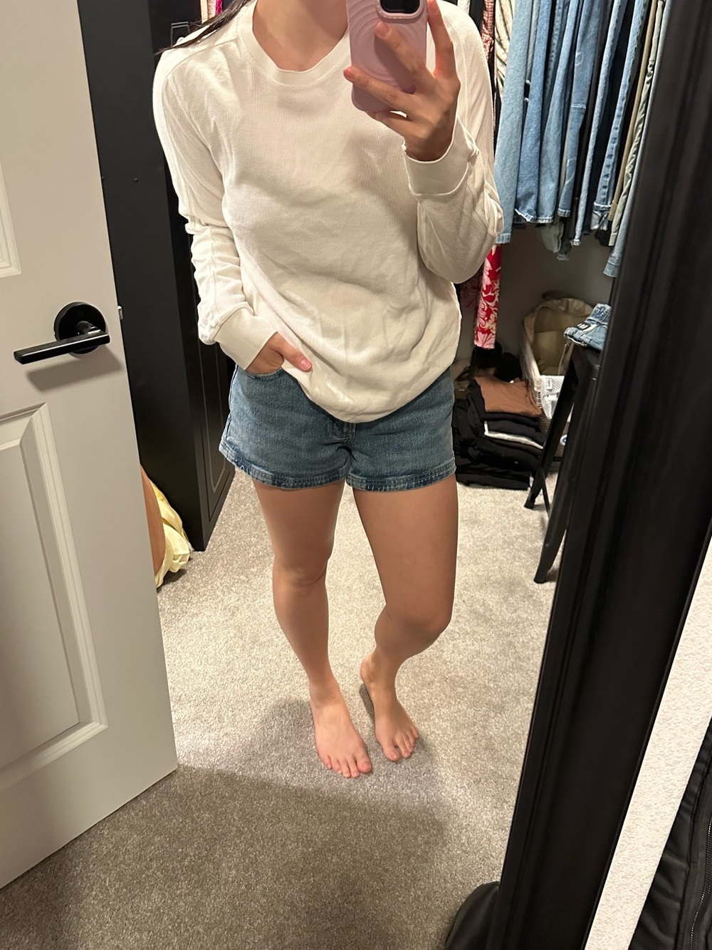 Vince Ivory Ribbed Crewneck Long Sleeve Top